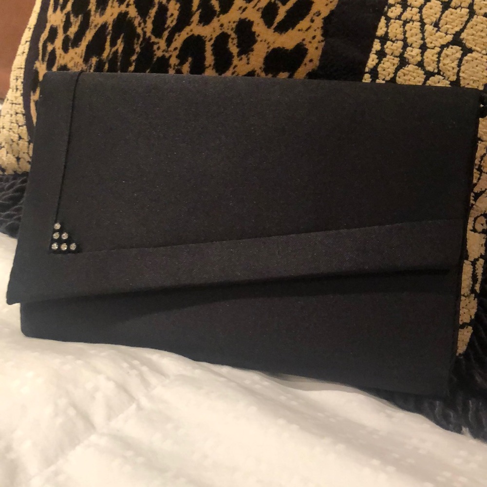 Rhinestone Black Satin clutch bag! black! use with or without cross body strap!